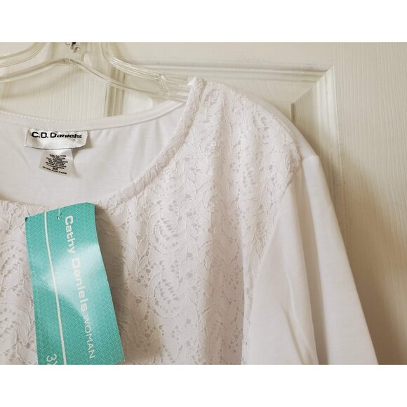 CATHY DANIELS WOMAN WHITE LINED EYELET LACE STRETCH SHIRT BLOUSE TOP SIZE 3X NWT - Picture 8 of 9